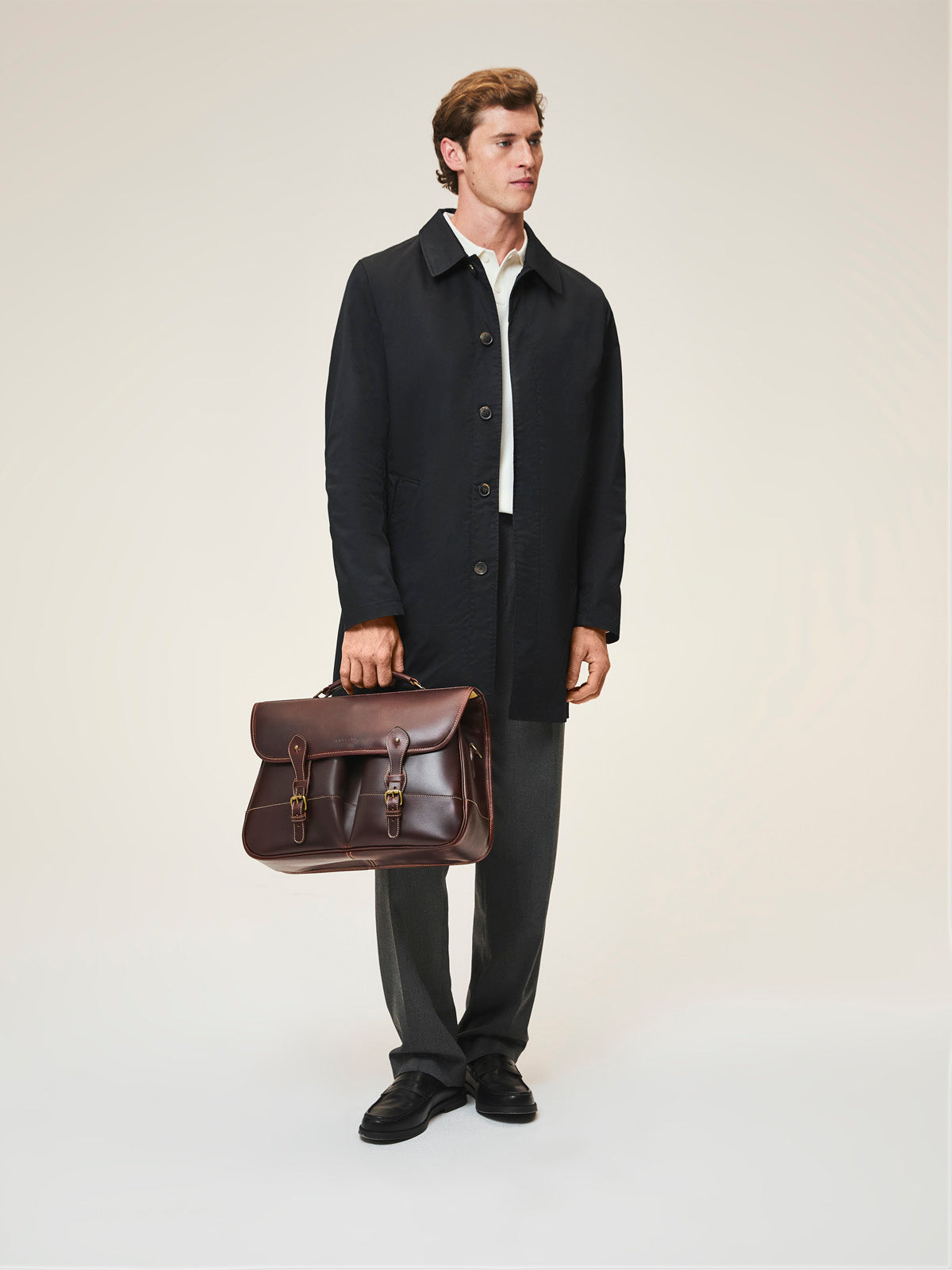 【中古】TUSTING SHIPS ビジネスバッグ Tusting Marston Full-Grain Leather Zip Top Briefcase - Large