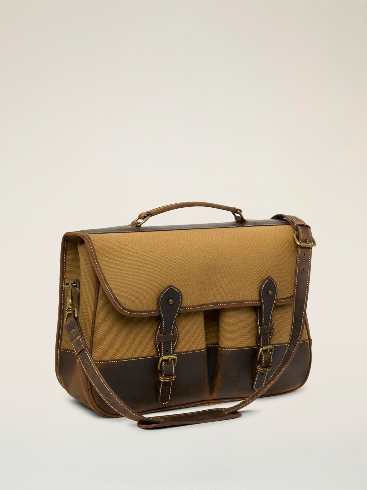 Tusting Canvas & Leather Clipper Briefcase - Large - Made in England