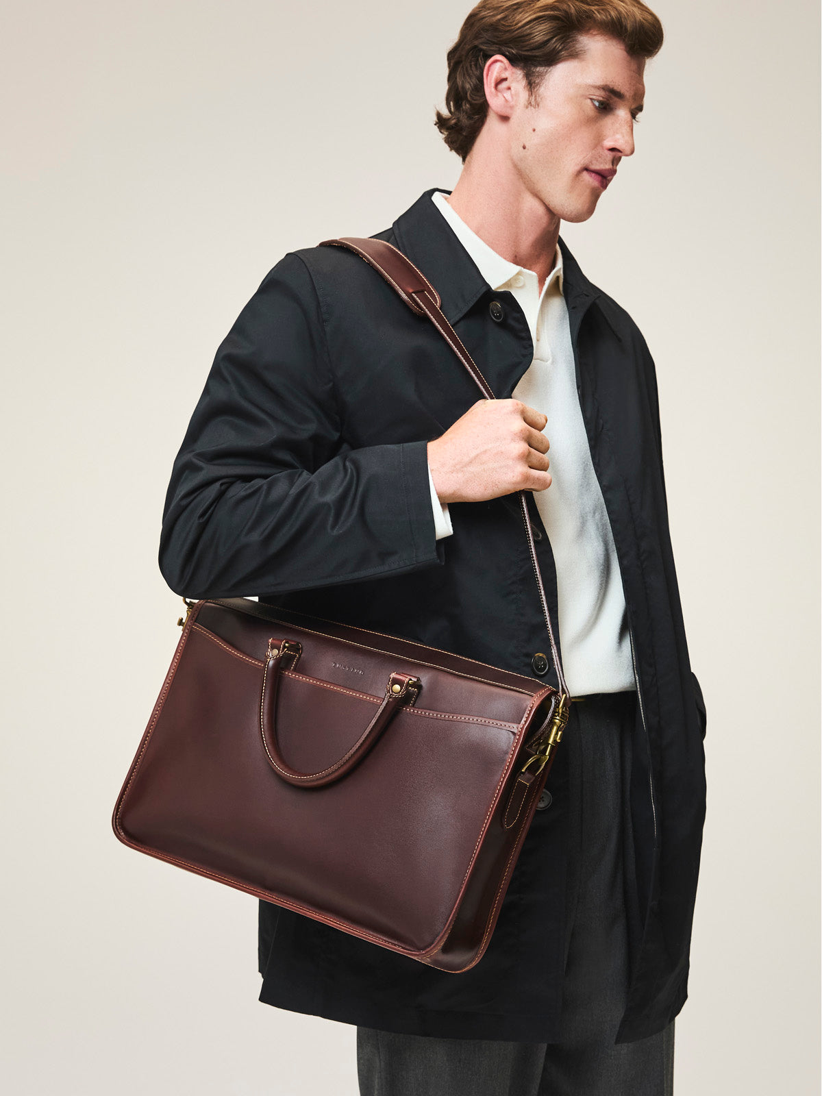 Tusting Marston Leather Ziptop Briefcase - Large