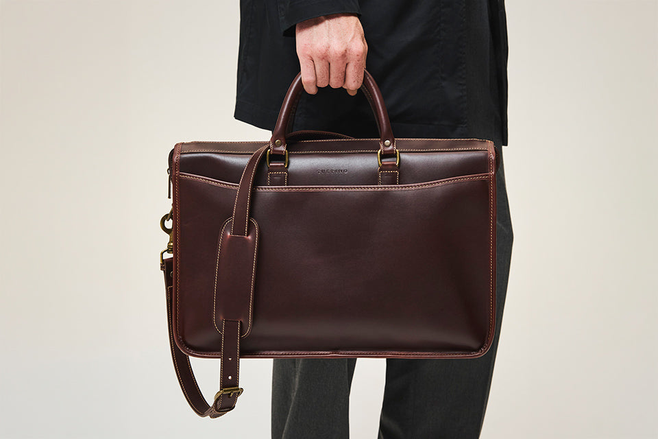 The Marston Leather Briefcase from British Maker, Tusting, in Focus