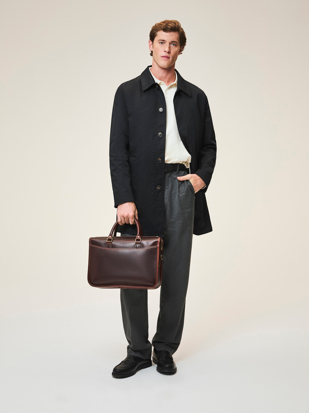 Tusting Marston Leather Zip-Top Briefcase, Small, Made in England