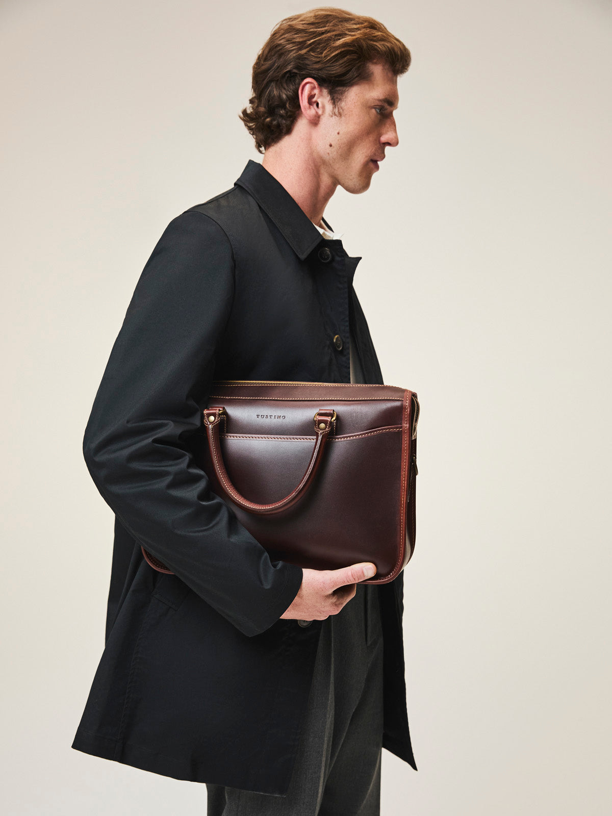 Tusting Marston Leather Zip-Top Briefcase - Small