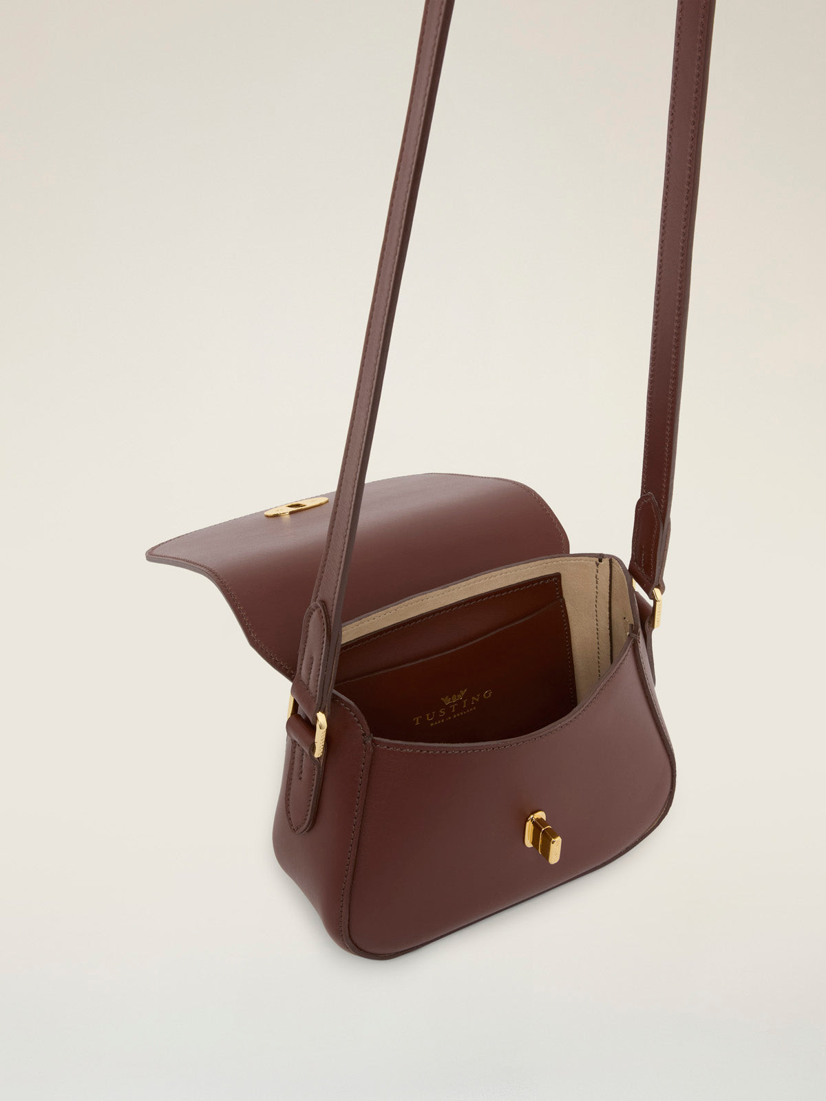 Mini Darcy Leather Cross-Body Saddlebag Handbag, Made in England