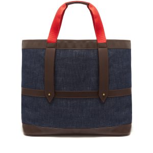 India Hicks + Tusting Sail Top Handle denim and Leather Handbag Front