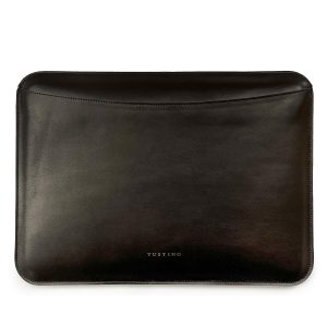 Tusting Leather Laptop Sleeve in Black Front
