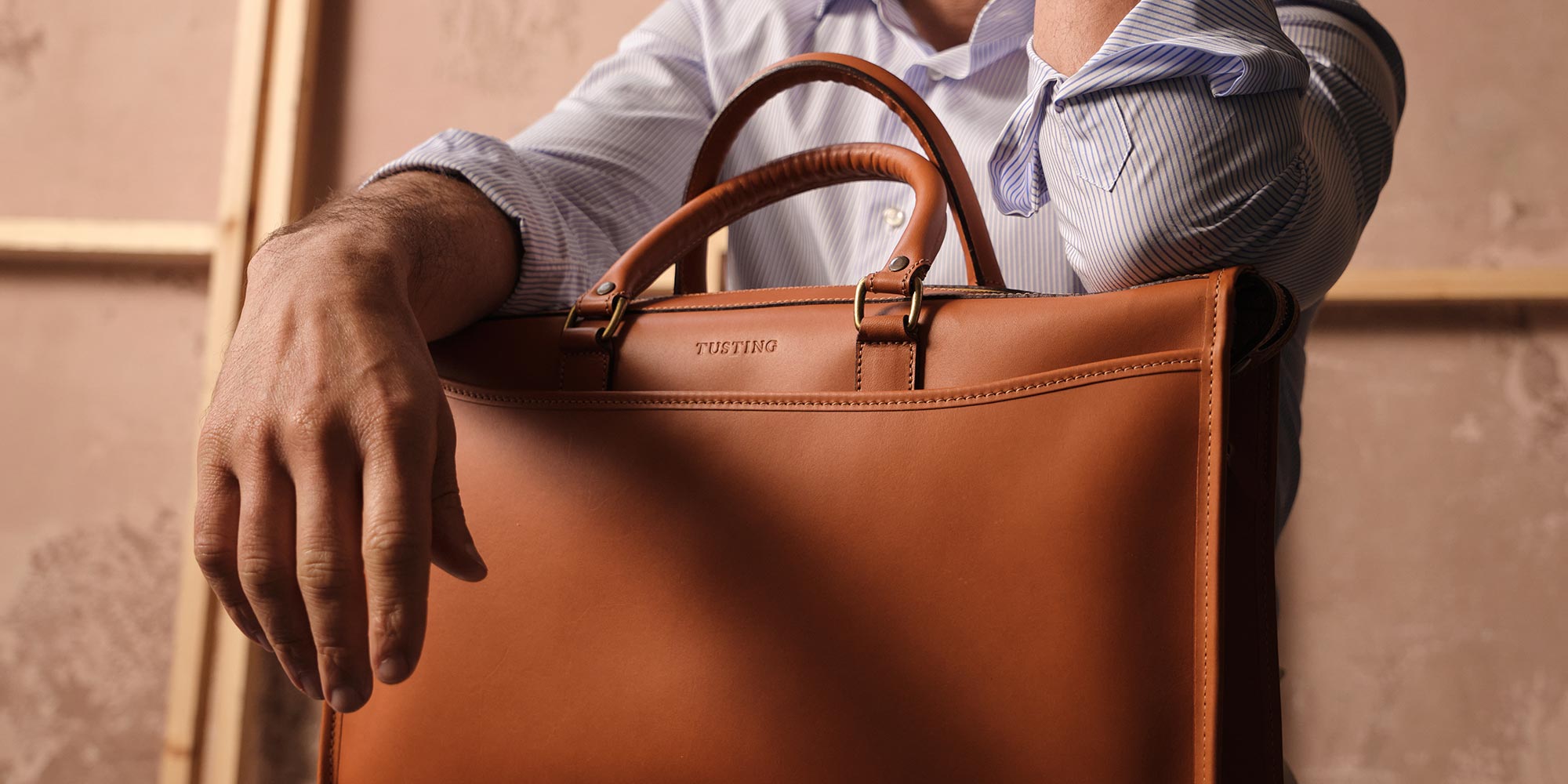 Tusting Marston Briefcase in Tan - Click to Shop Men's Business Bags